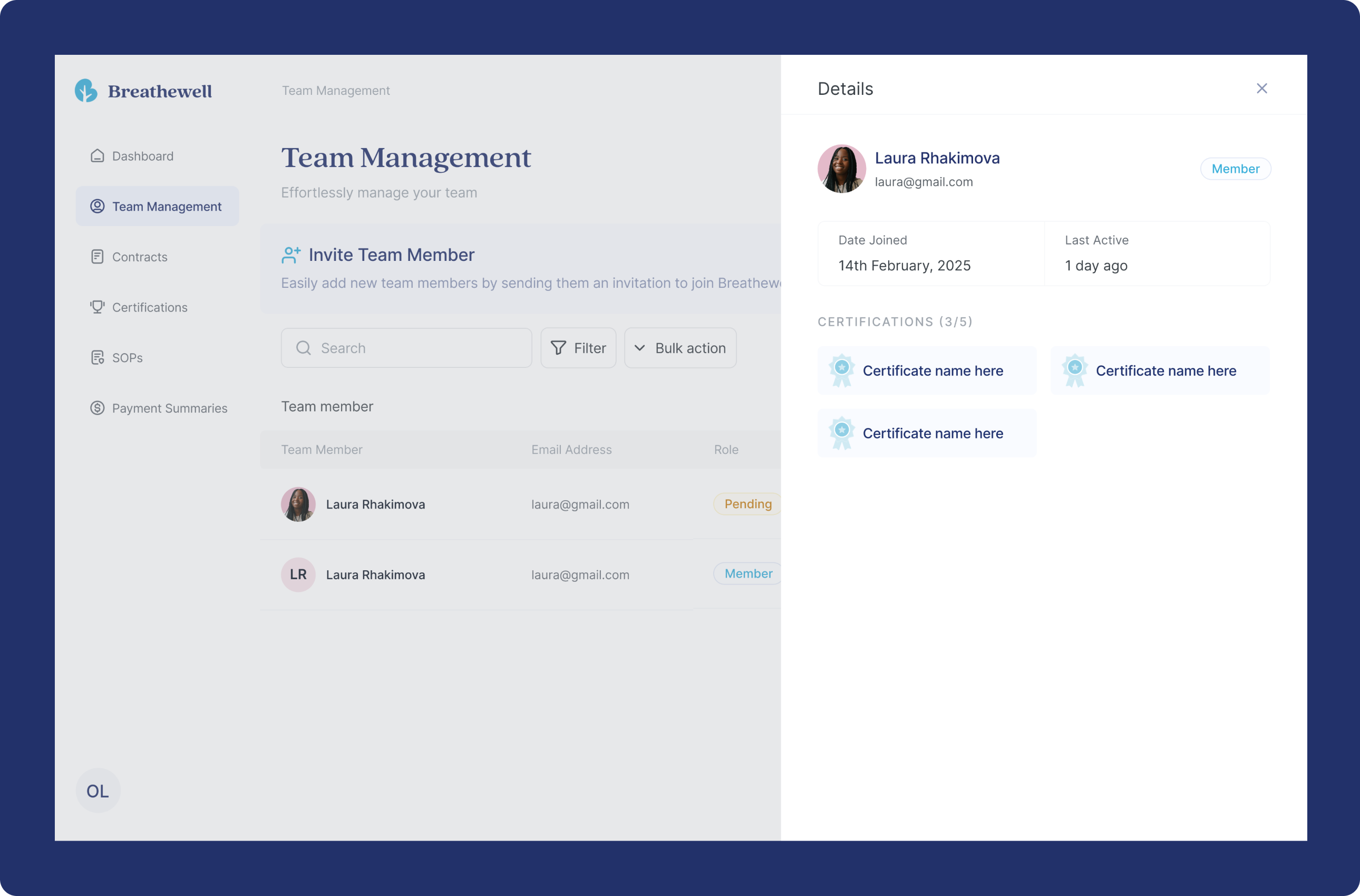Breathewell team side